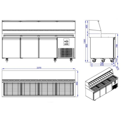 TABLE PREP POUR PIZZA 3 PORTES 13x 1/3GN RECIPIENT  7489.5305