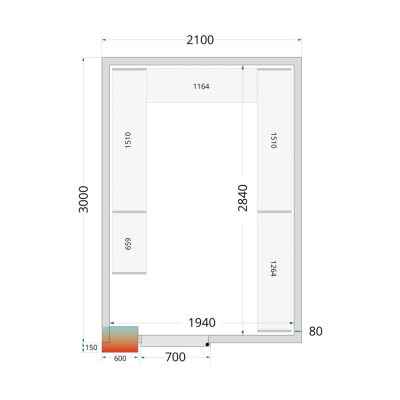 CR 210x300x212 NF Panneaux de chambre froide 80 mm - sans plancher