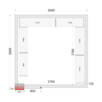 CR 300x300x220 WD Panneaux de chambre congèlation 120 mm - porte de 850 mm