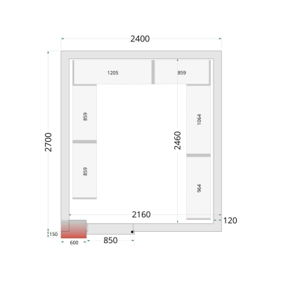 CR 240x270x220 WD Panneaux de chambre congèlation 120 mm - porte de 850 mm