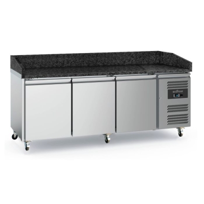 TABLE PRÉP POUR PIZZA 3 PORTES GRANIT AVEC ROUES