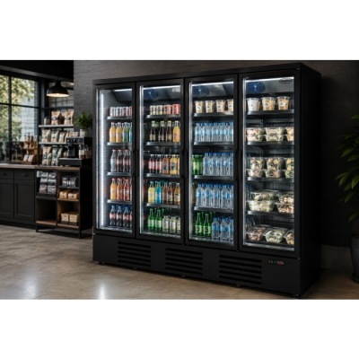 RÉFRIGÉRATEUR 4 PORTES EN VERRE NOIR JDE-2025R BL