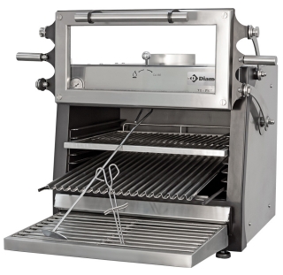 Four-BBQ à  charbon, GN 1/1 (60 Kg/h) - Porte relevable/Inox
