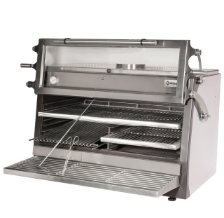 Four-BBQ à  charbon, GN 2/1+ GN1/1(150 Kg/h) - Porte relevable /Inox
