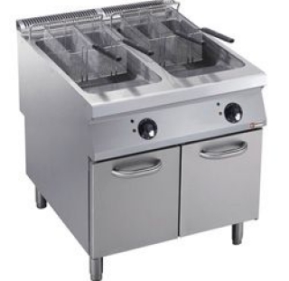 Friteuse èlectrique 2 cuves "Y" 23 litres, brà»leurs extèrieurs, sur meuble
