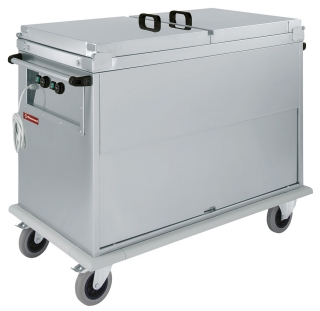 Chariot bain marie 2x GN 1/1, 2 T°c, couvercles, armoire porte basculante
