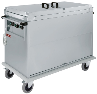 Chariot bain marie 3x GN 1/1, 3 T°c, couvercles, armoire porte basculante
