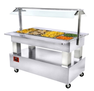 Buffet chauffant, bain marie, 4x GN1/1-150 (Bois Blanc)