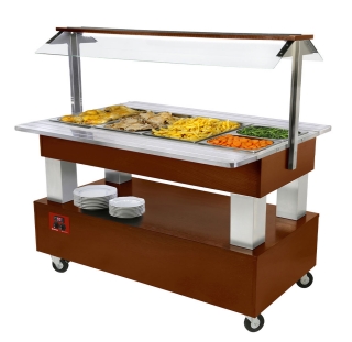 Buffet chauffant, bain marie, 4x GN 1/1-150 (Bois Acajou)