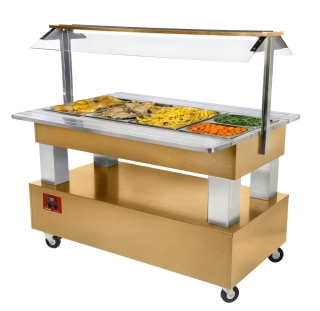 Buffet chauffant, bain marie, 4x GN 1/1-150 (Bois Chene clair)  .../D1 INDIQUE LE TYPE DE " DECO ". DECO (BOIS CLAIR), NON GERE EN STOCK, UNIQUEMENT SUR COMMANDE. 