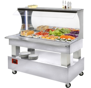 Buffet - Salad bar mural, rèfrigèrè, 4x GN1/1-150 (Bois Blanc)