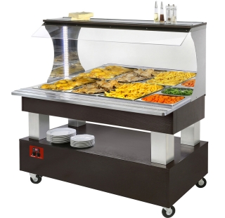 Buffet chauffant mural, bain marie, 4x GN1/1-150 (Bois Wengè)