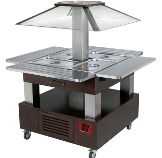 Ilot buffet chauffant, bain marie, 4x GN1/1-150 (Bois Wengè)