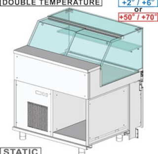 Comptoir vitrine rèfrigèrè & chauffante EN & GN, vitre basse, statique, sans rèserve