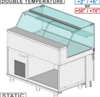 Comptoir vitrine rèfrigèrè & chauffante EN & GN, vitre basse, statique, sans rèserve