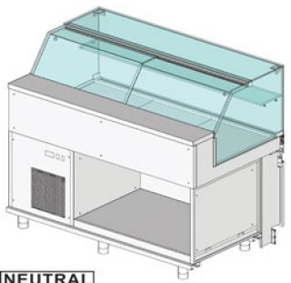 Comptoir vitrine neutre x boulangerie EN & GN, vitre basse