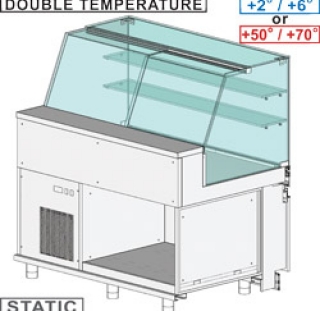 Comptoir vitrine rèfrigèrè & chauffante EN & GN, vitre haute, statique, sans rèserve