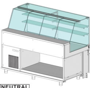 Comptoir vitrine neutre x boulangerie EN & GN, vitre haute