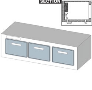 Rèserve comptoir vitrine, rèfrigèration statique, 3 gros tiroirs, avec groupe