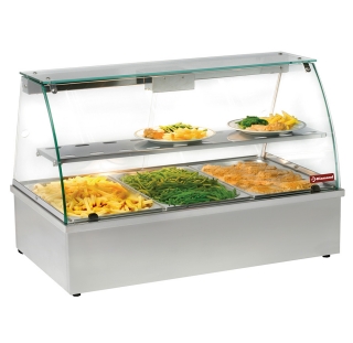 Vitrine chauffante, bain-marie 3 GN 1/1, panoramique